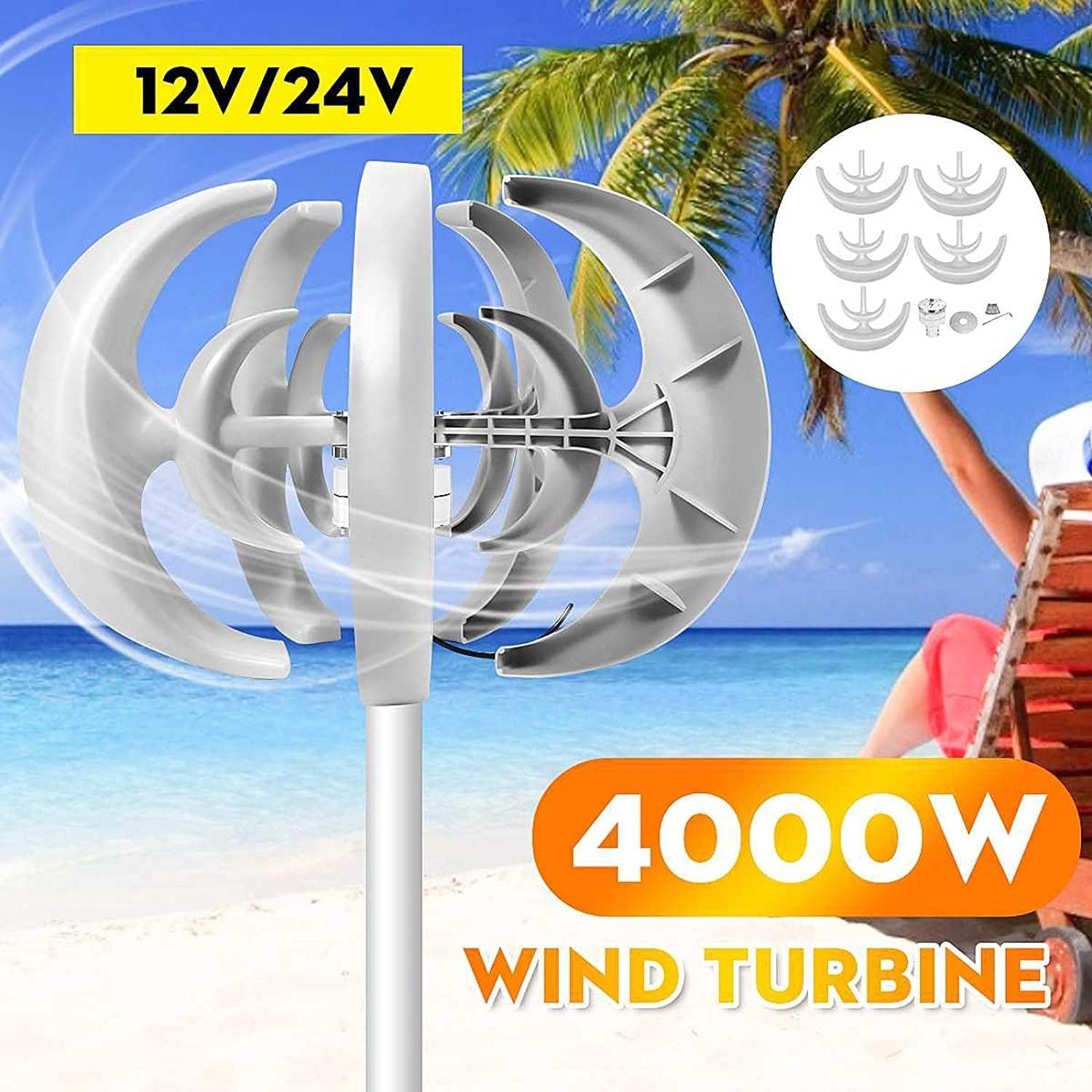 LiuSj JUnSt 4000W Home Vertical Axis Wind Turbines, Lantern 5 Blades Motor Kit Windmill Energy Charge Turbines for Home Camping