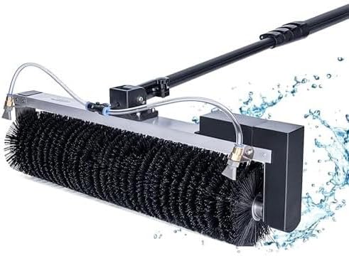 Electric Solar Panel Cleaning Roller Brush with Aluminum Alloy Telescopic Rod Handheld Rooftop Solar Panel Cleaner, 24.6'' for Household & Outdoor Battery