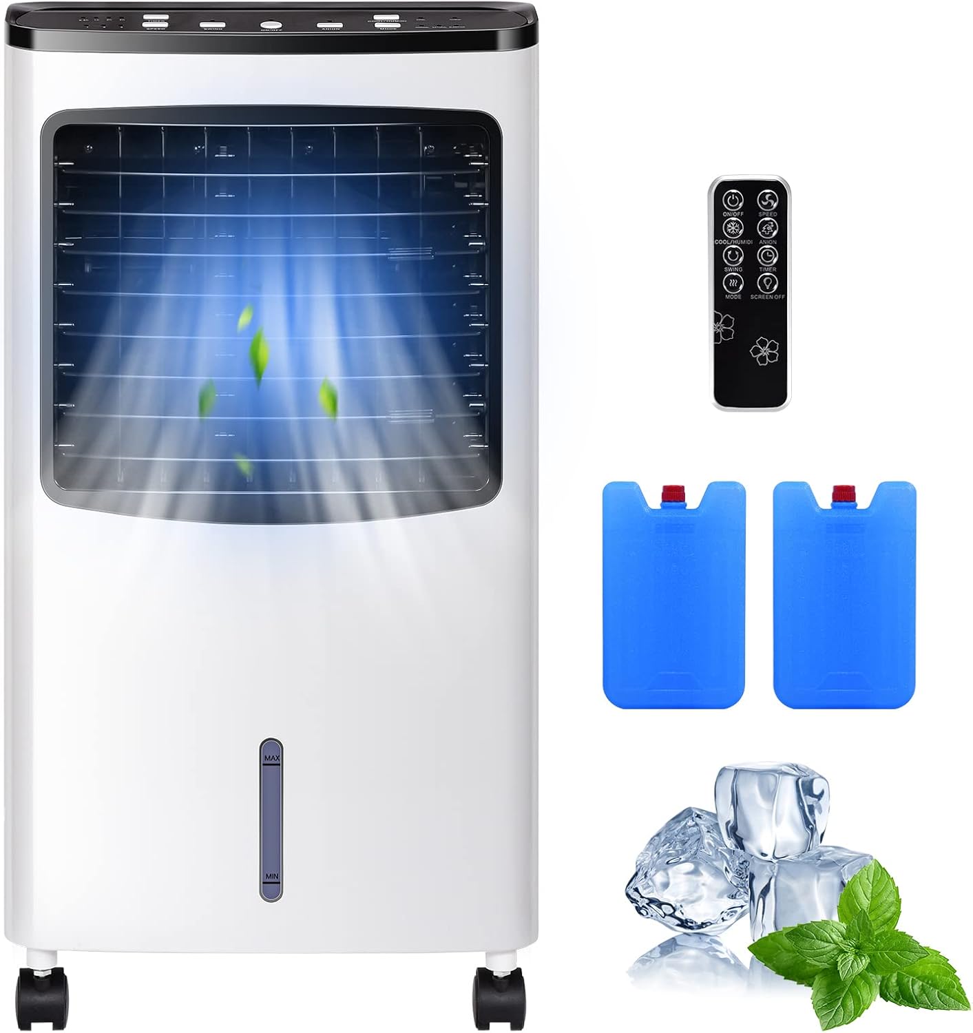PETSITE Evaporative Air Cooler, Portable Cooling Fan with Remote Control, Ice Packs, Humidifying, 3 Speeds, 7.5H Timer, Personal Swamp Cooler for Room Home Office