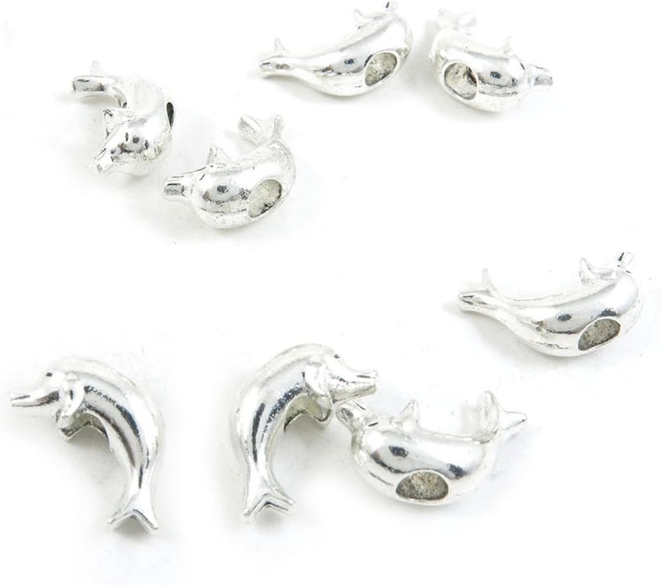620 Pieces Antique Silver Tone Jewelry Making Charms Findings Fashion Wholesale Supplies Pendant Lots Bulk Supply SC3051 Dolphin Loose Beads