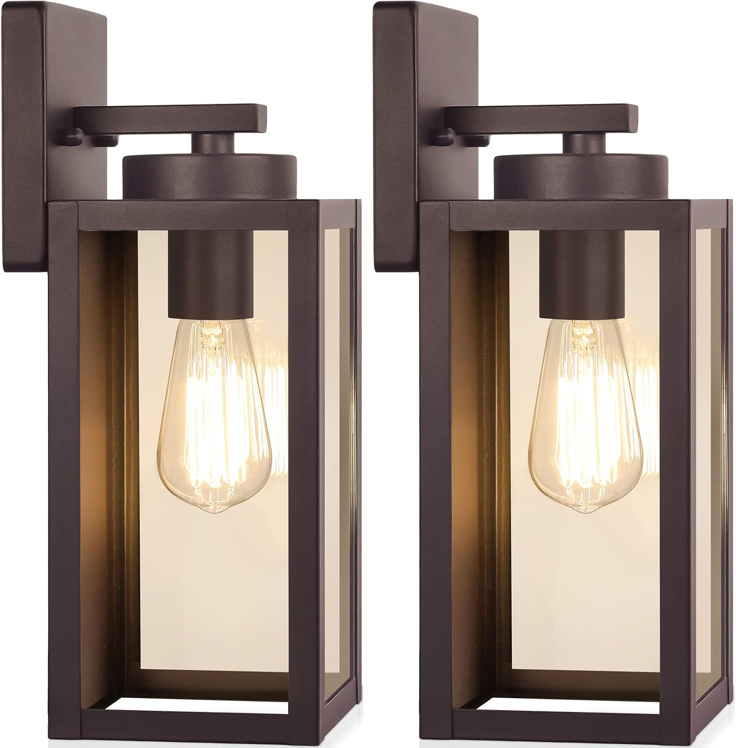 BesLowe Outdoor Wall Light Fixtures, Exterior Waterproof Wall Lanterns, Brown Porch Sconces Lighting with E26 Sockets, Modern Outside Lights for House Patio Front Door Entryway, 2-Pack