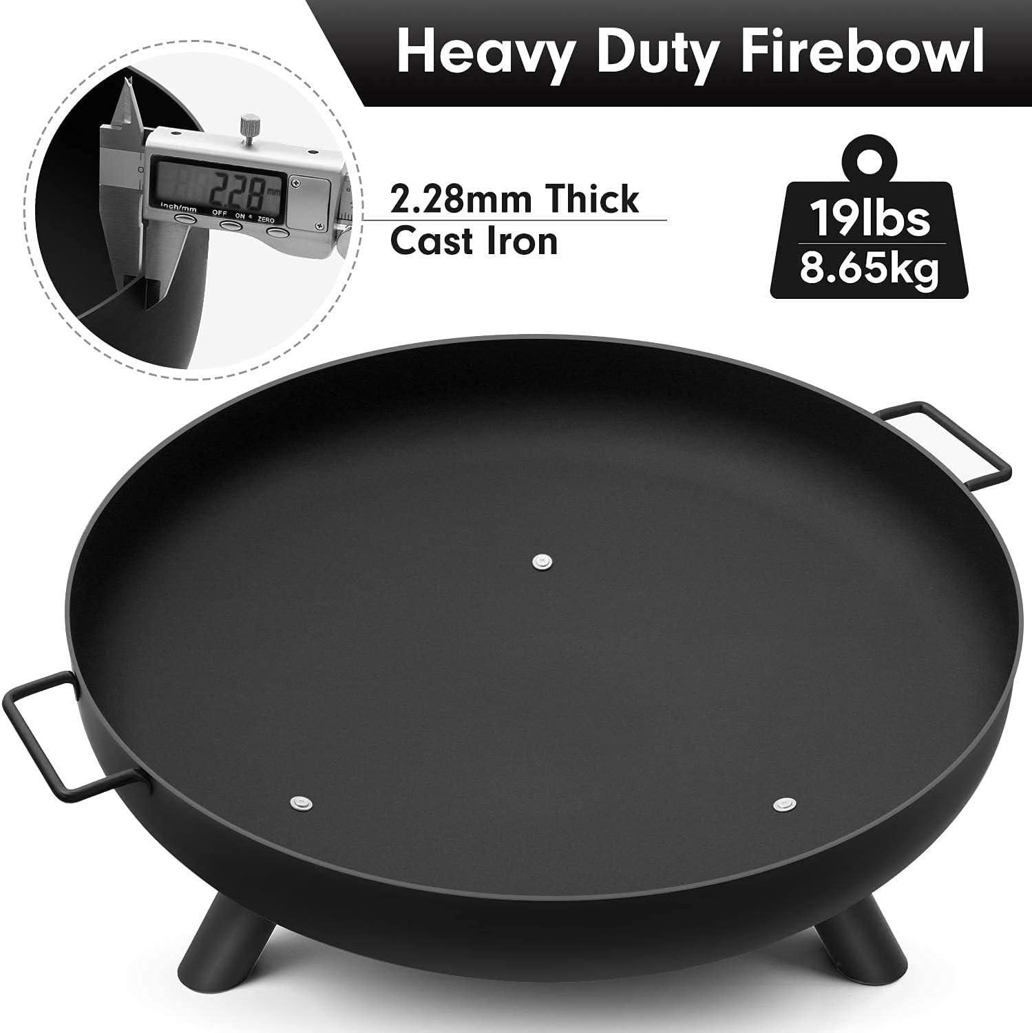 Outdoor Fire Pits & Bowls, Wood Burning Fire Bowl Fireplace, Large Round Cast Iron Heating Basin for Outside Backyard Deck Camping Beach