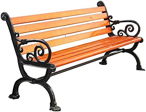 Outdoor Garden Bench, Patio Porch Chair Furniture, Outdoor Park Bench Terrace Garden Bench, Weather Resistance with armrests Anticorrosive Solid Wood cast Iron Comfortable Porch Bench(Amber Yellow,120