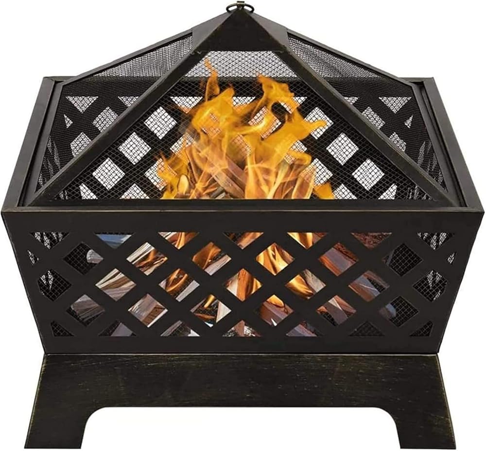 Garden Fire Pit Portable Grill Barbecue Rack Outdoor Fire Pit, Outdoor Mesh Brazier Garden Patio Heater,Wood Burning Fire Pit for Camping Picnic Bonfire Backyard for Camping Backyard