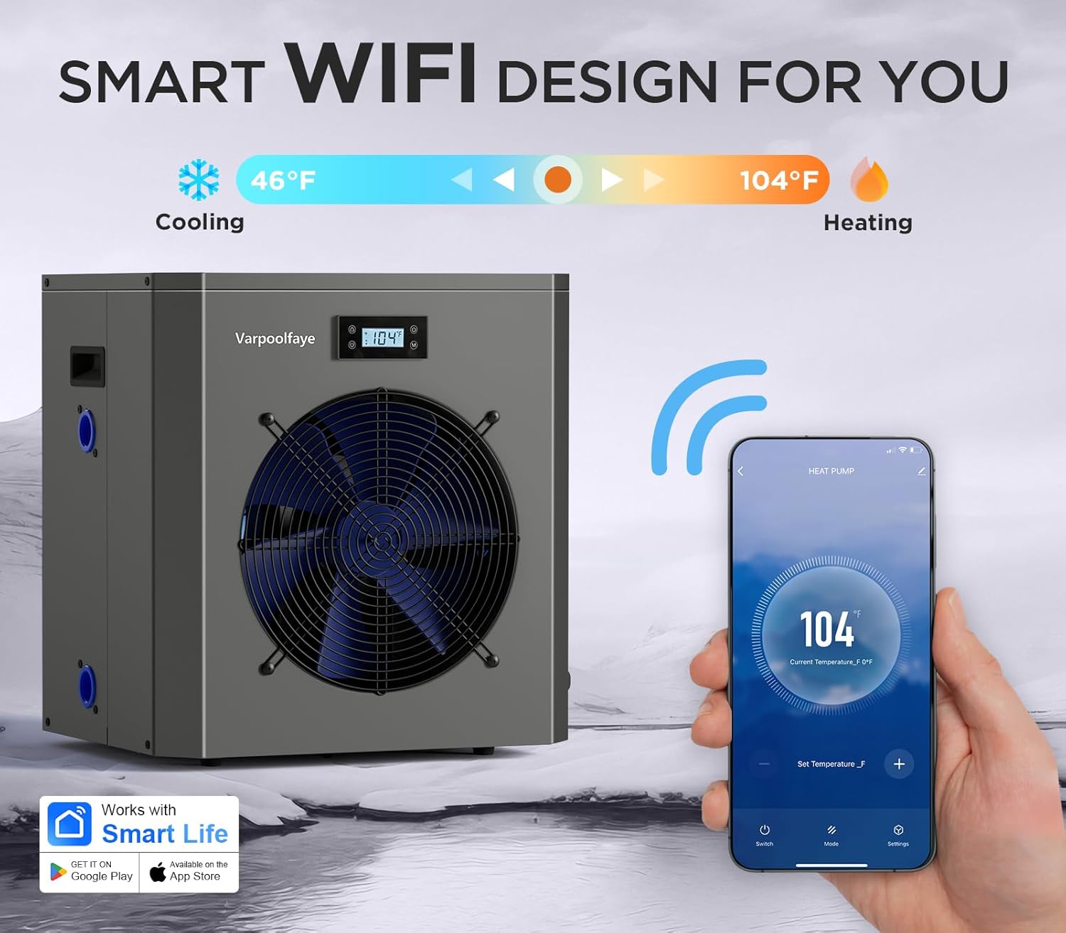 16000 BTU Electric Pool Heater for Above Ground Pool Swimming Pool Heat Pump 5000 Gallon Pool Heater 120V Heating Cooling WiFi Control 60Hz Spa