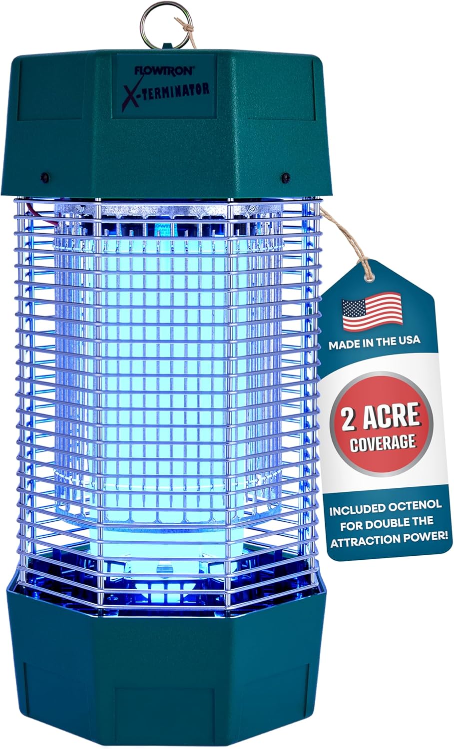 Flowtron Electric Bug Zapper 2 Acres Outdoor Insect Control with Dual Lure Method, 120W UV Light & Octenol Attractant for Fly & Mosquito, 5600V Kill Grid, Made in USA