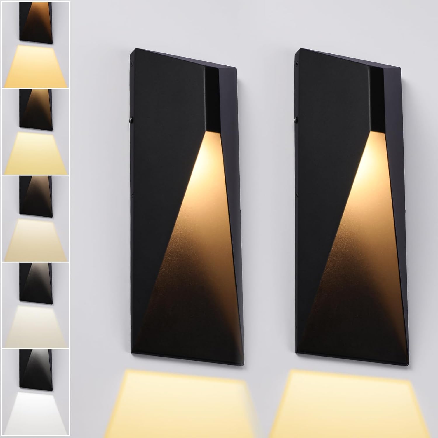 LEONLITE 5CCT Dimmable LED Modern Outdoor Wall Light, 100-277V, CRI 90+ ETL Listed IP65 Dark Sky Down Light Wall Sconce, 14 Inch 1000LM 10%-100% Dimmable Aluminum Exterior Accent Down Light, Pack of 2