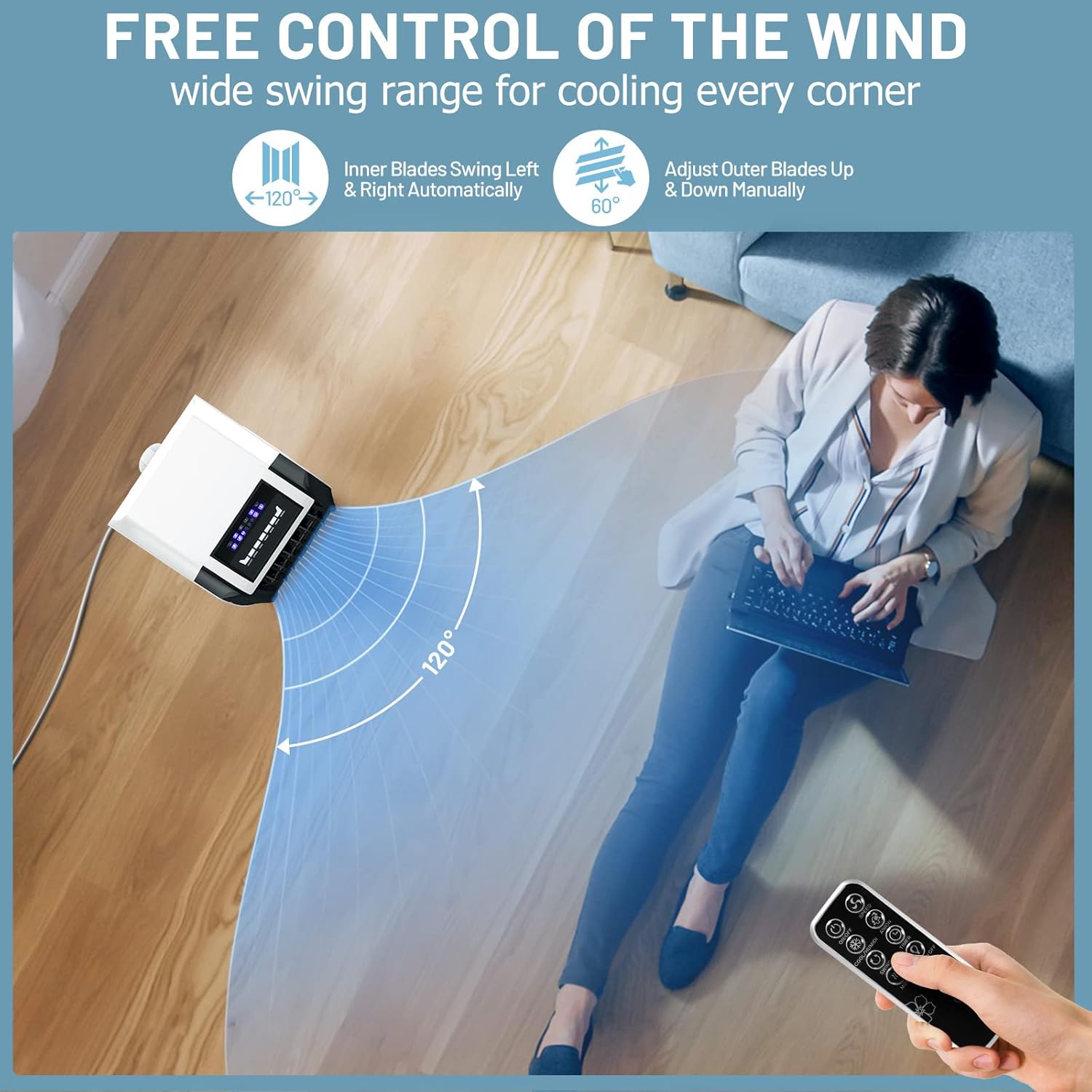 PETSITE Evaporative Air Cooler, 3-IN-1 Portable Air Cooler with Remote Control, 7.5-Hour Timer, 3 Modes, 3 Speeds, 2 Ice Packs, Swamp Cooler Air Conditioner for Bedroom, Home Office Dorms