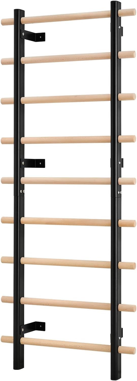 VEVOR Swedish Ladder Wall Gym, 9-Level Swedish Ladder Suspension Trainer, 330LBS Loading Solid Wood + Carbon Steel Gymnastics Stall Bars for Adult, Compatible with 3.15