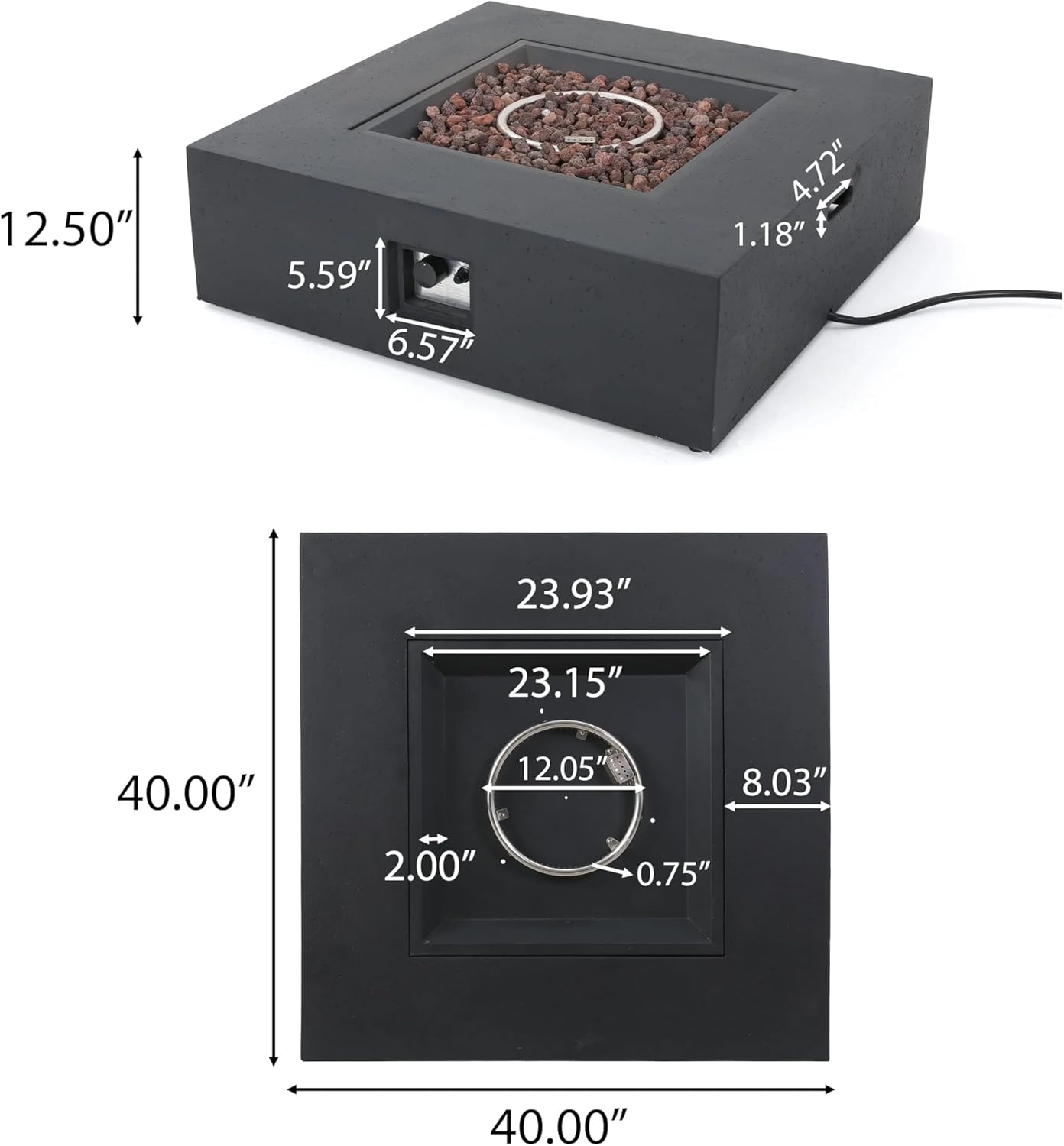 Roomfitters Outdoor Propane Fire Pit Table, 50,000 BTU Square Gas Fireplace with Tank Holder and Lava Rocks, Patio Heating, Dark Grey