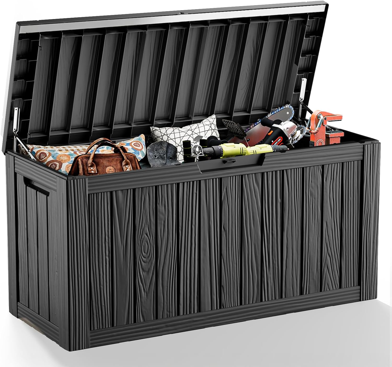 EasyUp 85 Gallon Deck Box Waterproof, Outdoor Storage Box Lockable for Patio Cushions, Garden Tools Accessories with Hydraulic Rod, UV-Resistant and Durable for Patio, Garden Use