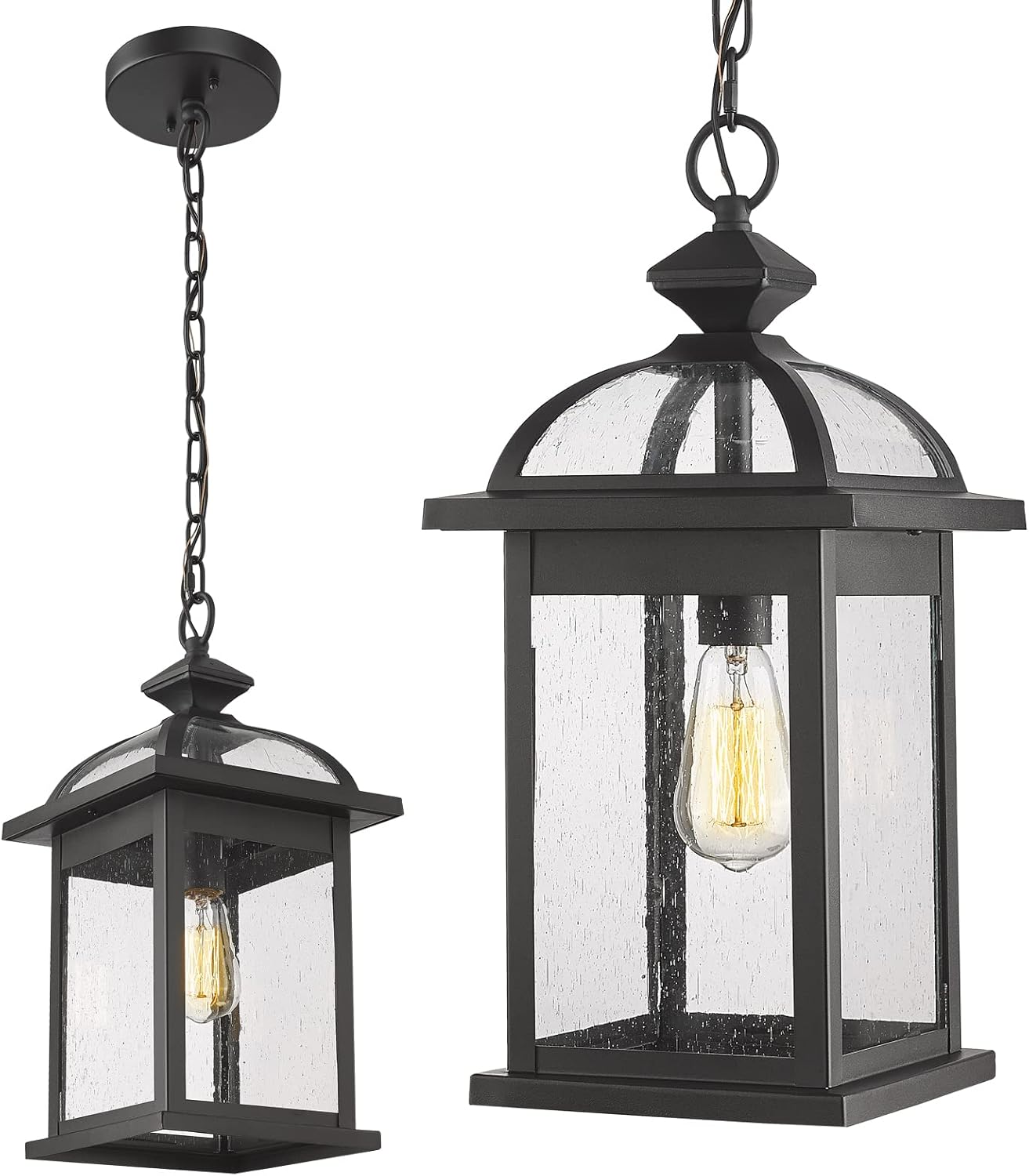 Darkaway Outdoor Pendant Light Fixture Lantern, Large 20inch Hanging Porch Light with Glass Aluminum Outdoor Pendant Lights for Porch, Patio, Entryway (Large, Black)