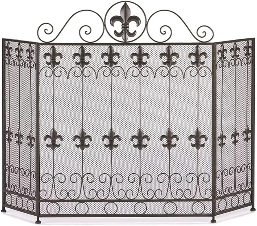 Fireplace Screen Guard 3 Panel Wrought Iron Spark Fi Protection Cover Folding Spark Guard Cover for Fireplace