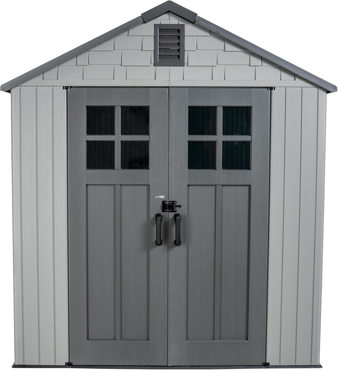 Lifetime 7x7 Ft Outdoor Storage Shed, Architect Series, Gray HDPE Construction, Steel-Reinforced Walls, UV-Protected, with Windows and Lockable Doors, 335.3 Cubic Feet Capacity