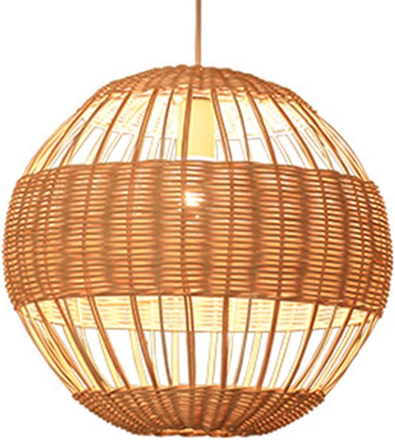 WELTS Vintage Round Chandeliers Hand-Woven Rattan Pendant Light Natural Material Chandelier Farmhouse Single Head Hanging Lamp Indoor Or Outdoor Lighting Fixture for Bars Cafe Living Room