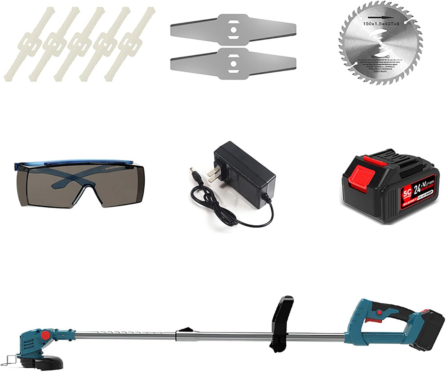 24V 4000mAh Lithium Battery Rechargeable Electric Cordless Lawn Mower with Rotatable Trim Head for Garden Weeding