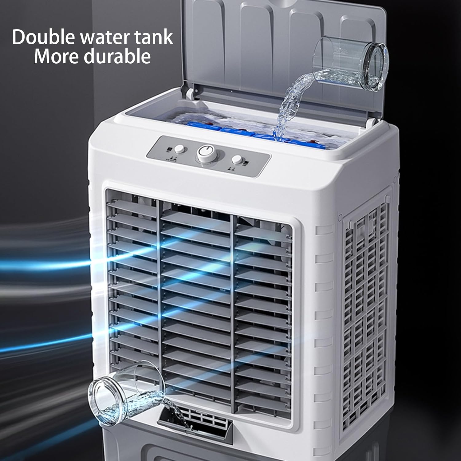 Evaporative Air Cooler, Portable Air Conditioner with Ice Crystals and 3 Wind Speeds, Swamp Cooler for Room Office Factory(60 * 42 * 102cm)