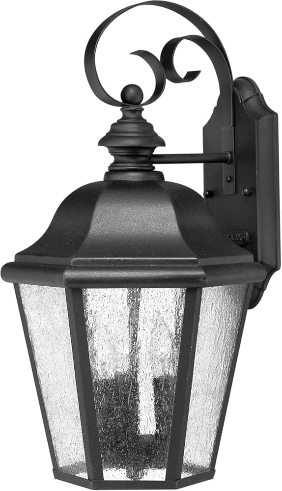Hinkley Edgewater Medium Wall Mount Outdoor Lantern - Estate Series, 3-Light, Aluminum, Clear Seedy Glass - Black Finish