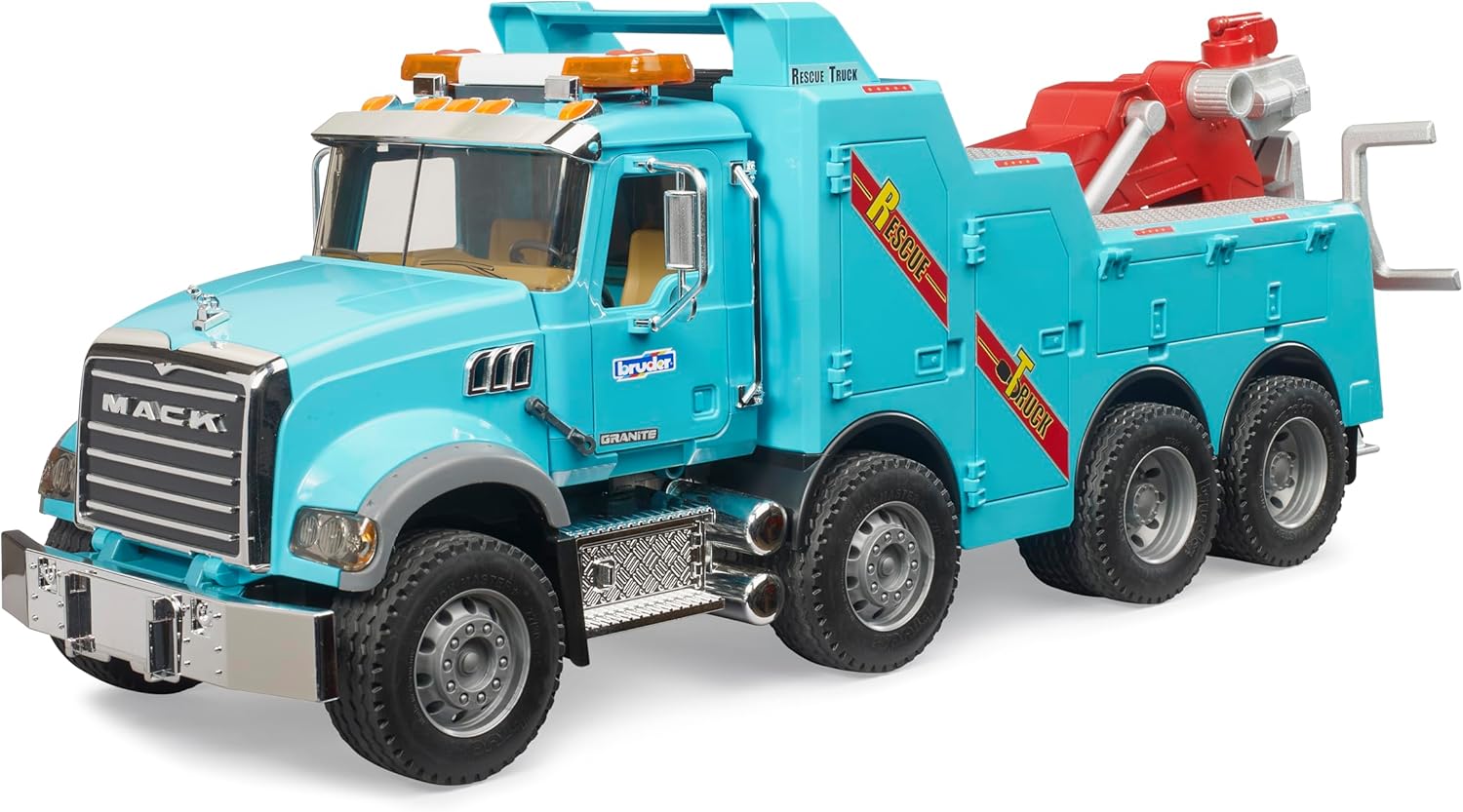 Bruder 02831 Mack Granite Heavy Rescue Wrecker Tow Truck with Light & Sound Module | Realistic Recovery Vehicle Toy for Indoor & Outdoor Play