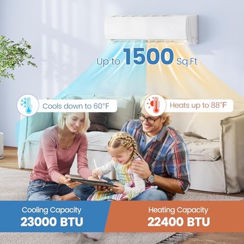 ARLIME 23000 BTU Mini Split AC, Wifi Enabled Air Conditioner with Inverter & Heat Pump, Works with Alexa, Energy-saving Quiet Ductless Wall AC Unit with Installation Kit, 17 SEER2 (23000BTU 208~230V)