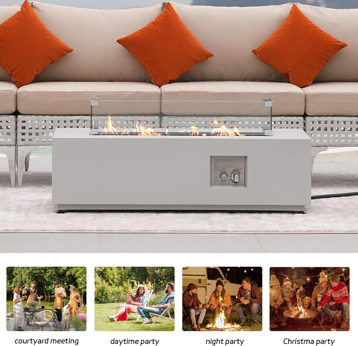 BULEXYARD Large Rectangle Outdoor Patio Propane Gas Fire Pit Table Set with Tank Table, 50,000 BTU 42