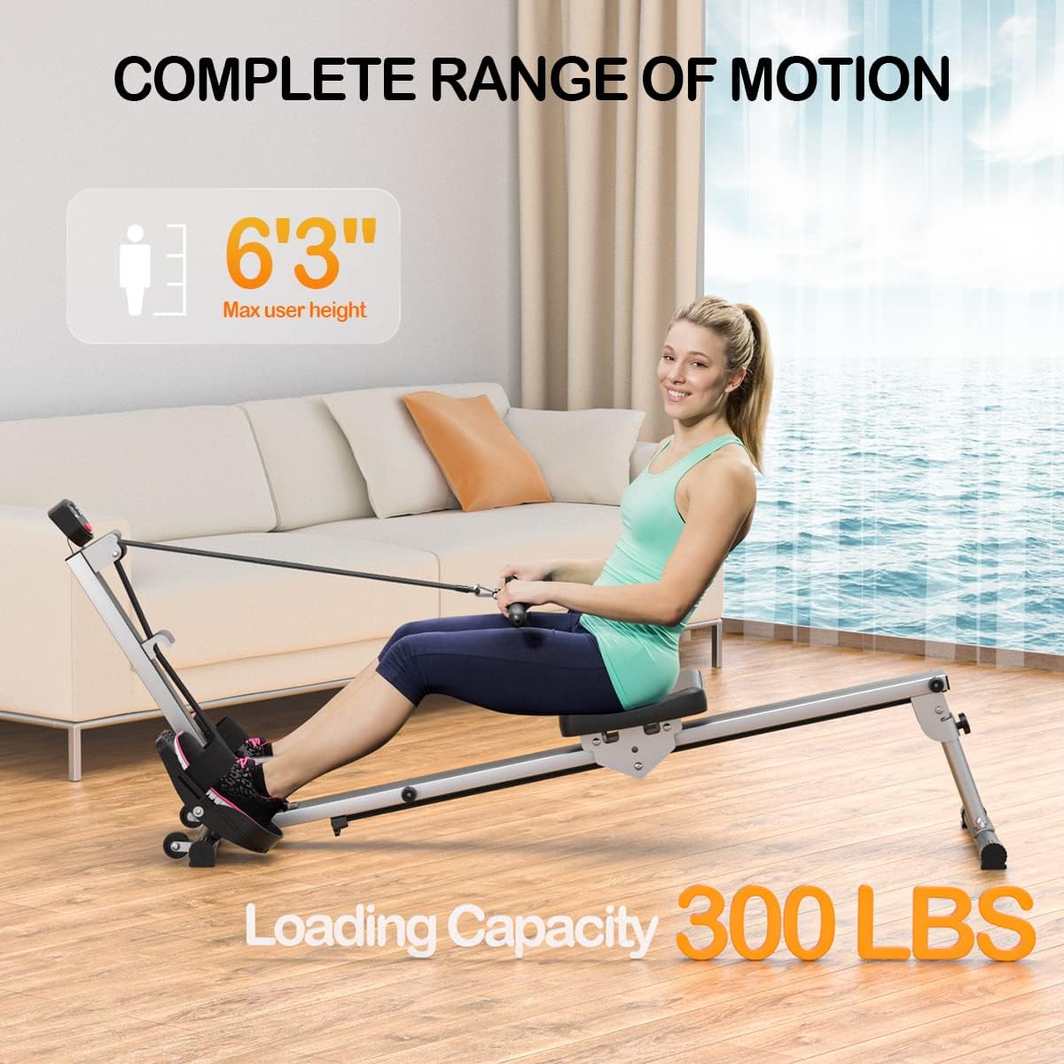Compact Rowing Machine for Home Use, Magnetic Resistance Foldable Rower for Full Body Workout, Space Saving Design with LCD Display