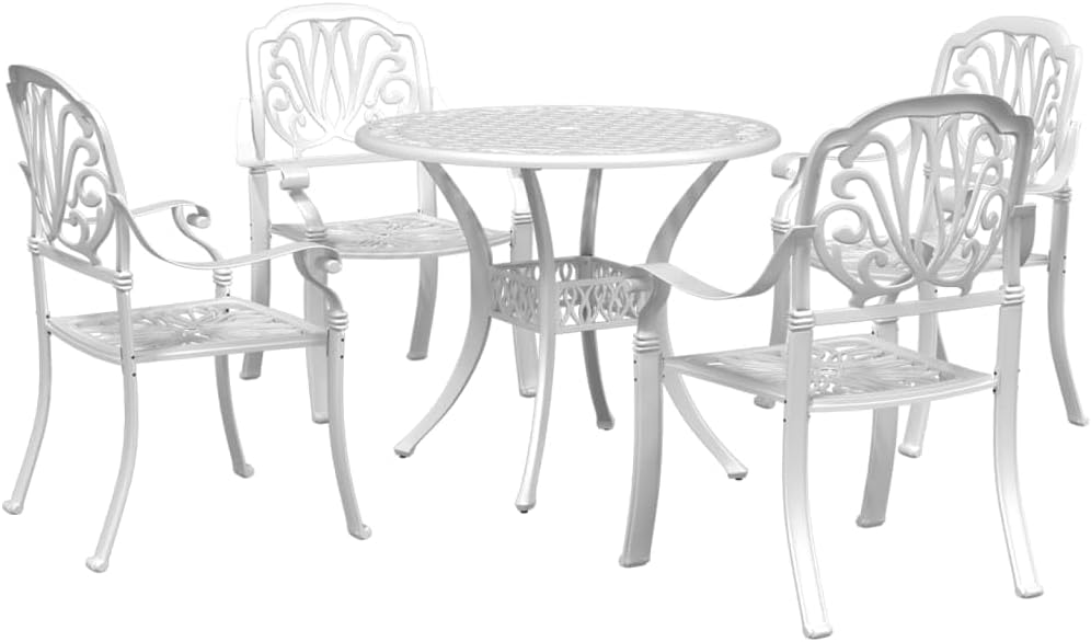 Furniture Sets 5 Piece Patio Dining Set White Cast Aluminum,Elegant Outdoor Dining Set: Durable Cast Aluminum Furniture for Patio and Garden Garden Conversation Sets
