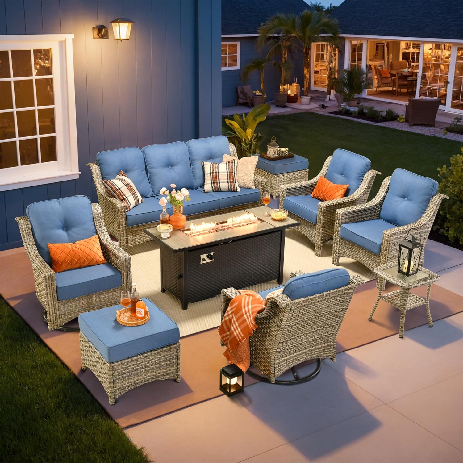 Outdoor 9 Pieces Coversation Set with 54