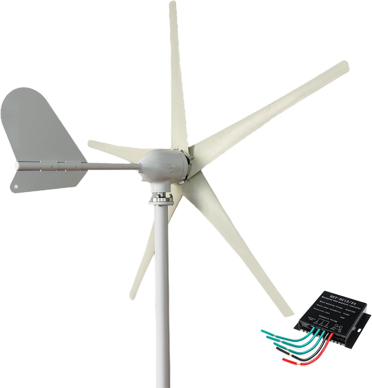 12V 24V 48V 1500W Wind Turbine Generators Kit, 5-Blade Vertical Axis Wind Turbine Generator with Axis Controller for Home, RV, and Off-Grid Use