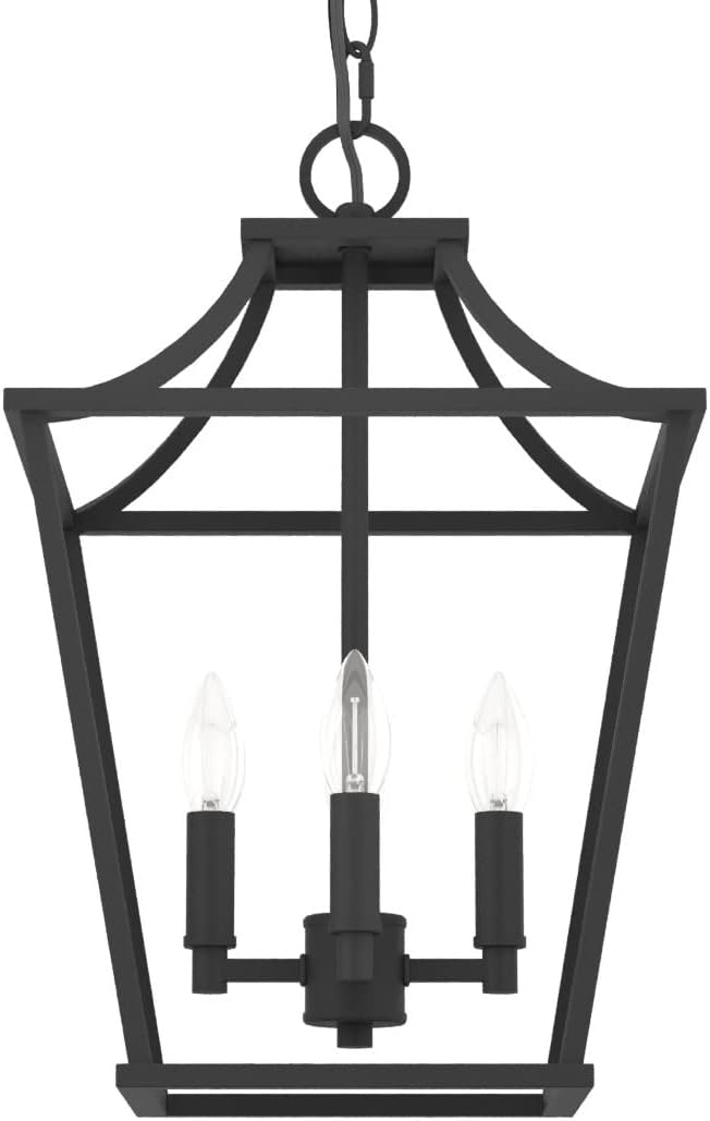 Hunter - Laurel Ridge 4-light Natural Black Iron, Medium Size Pendant Light, Dimmable, Formal Style, Lantern Shaped, for Bedrooms, Kitchens, Dining, Living Rooms - 19065