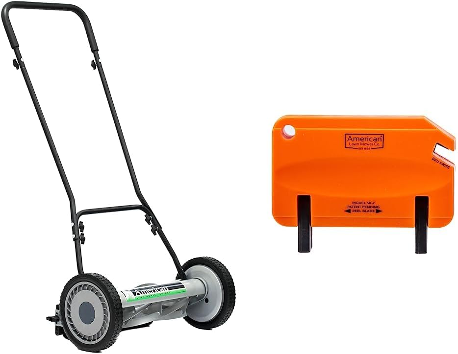 Great States American Lawn Mower 1815-18 18-Inch 5-Blade Reel Lawn Mower & American Lawn Mower Co. SK-2 Reel Lawn Mower Hand Sharpener, Orange
