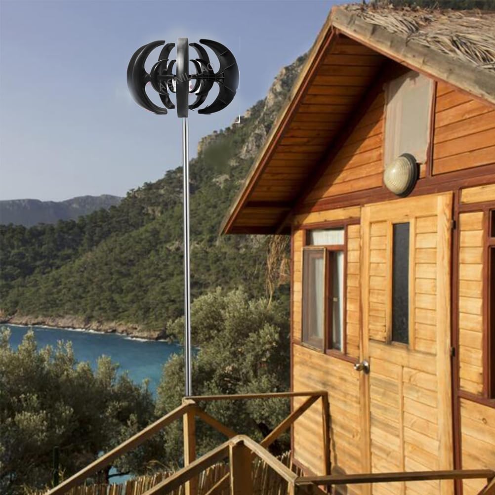 DIY Vertical Axis Wind Turbine Kit 12V 24V 48V 220V 5 Blade Wind Power Generator for Home, Outdoor, Garden Lighting 1000W-5000W (Black)