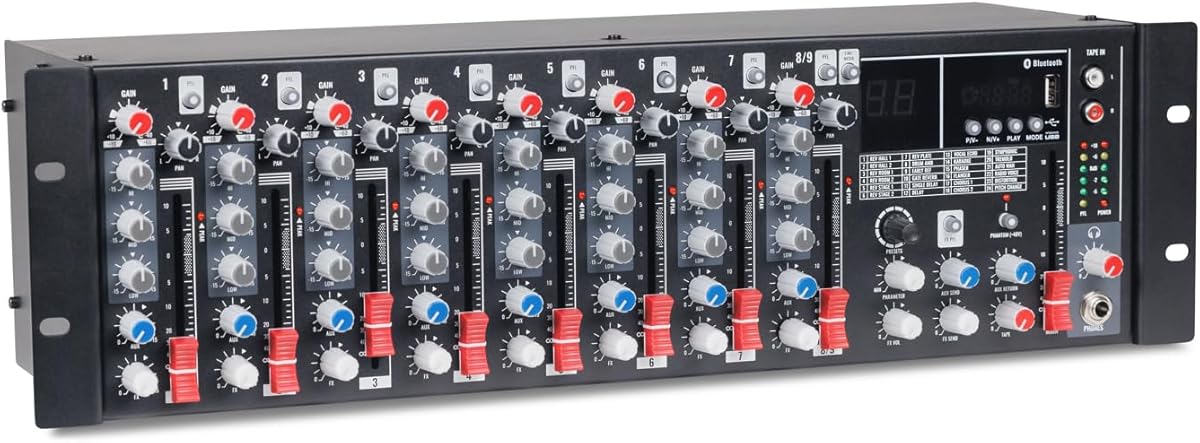 Pure Resonance Audio MX9 9 Channel Rack Mount Mixer with Bluetooth and Effects