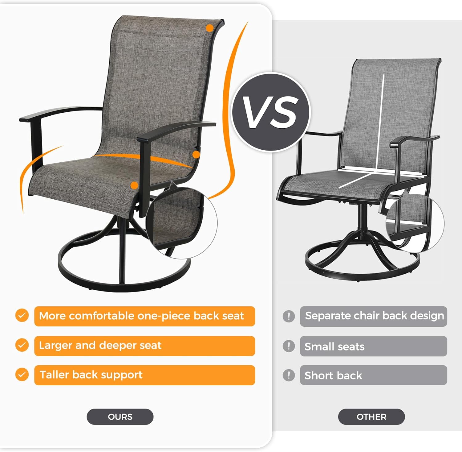 Grand patio 5-Piece Outdoor Furniture Conversation Sets with 32 Inch CSA Approved 40000 BTU Heat Propane Gas Fire Pit Table Outdoor Swivel Rocking Chair 4-Piece Mixed Coffee Dining Chair Set