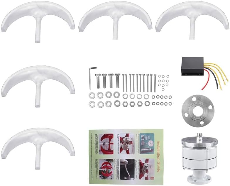 400W-1200W Vertical Axis Wind Turbine Generator Kit - 5 Blades, Low Wind Start (2m/s) for Home, RV, Streetlight, Camping - Efficient 24V Renewable Energy Solution