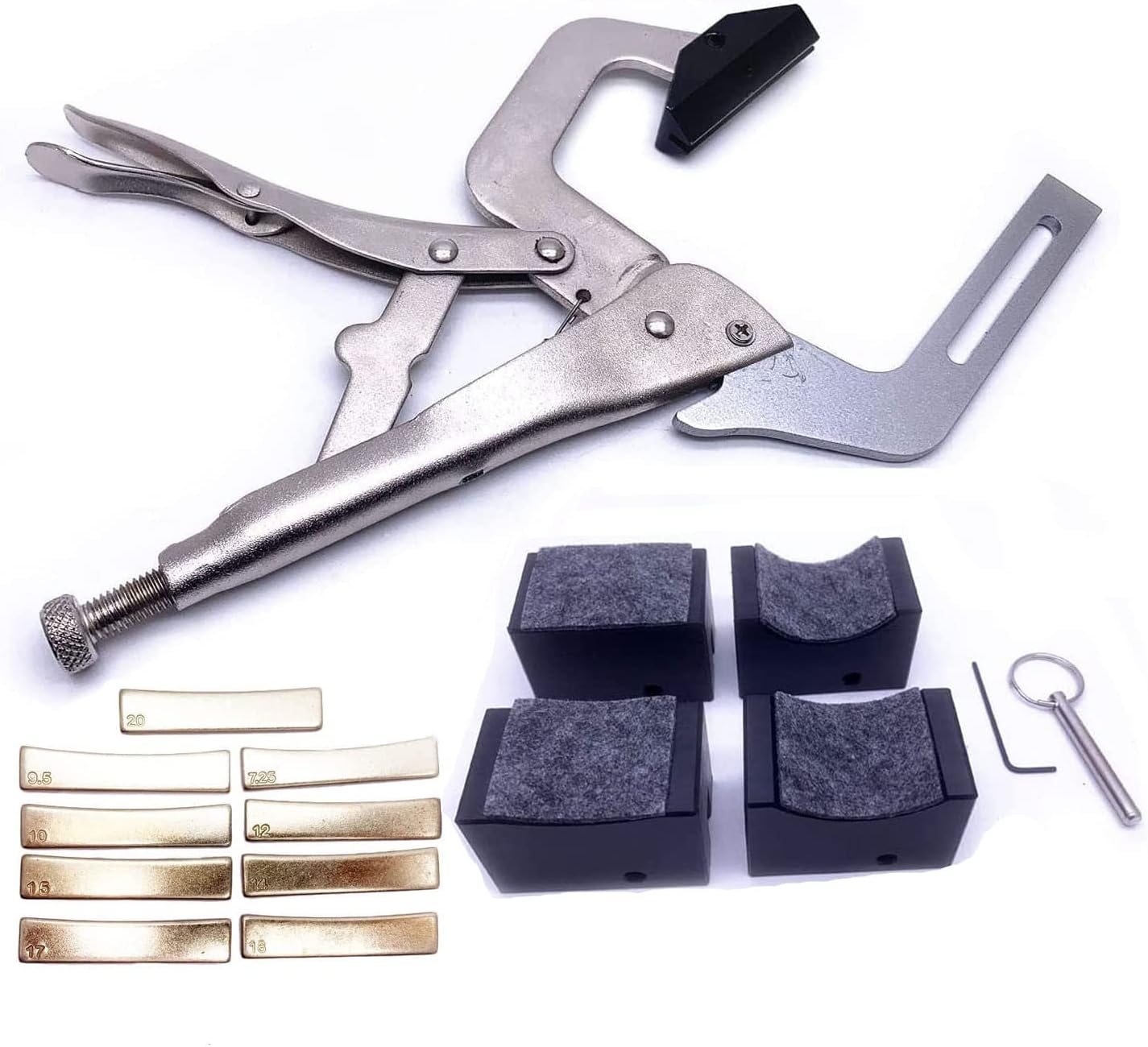 Fret Press Tool Pressing Clamp Fret Installation Tool with 4 Support Cauls 9 Radian Brass Inserts(7.25-20) for Electric Acoustic Guitar Bass