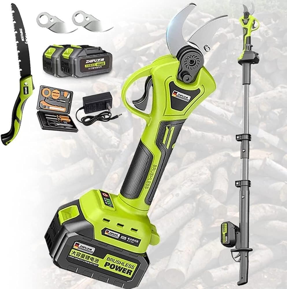 Extendable Tree Pruning Pruner Cordless Electric Shears, 40/50mm Cut Diameter, Battery Powered, with Extension Pole, 2/3 Batteries