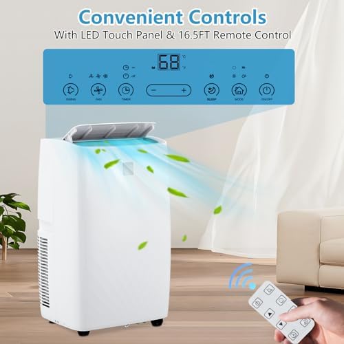 14,000 BTU Small Air Conditioner, Portable Air Conditioners for Rooms Up to 750 Sq Ft, 3-In-1 AC Unit with Sleep Mode, Swing Fan, 24H Timer, Remote Control, Window Kit, White