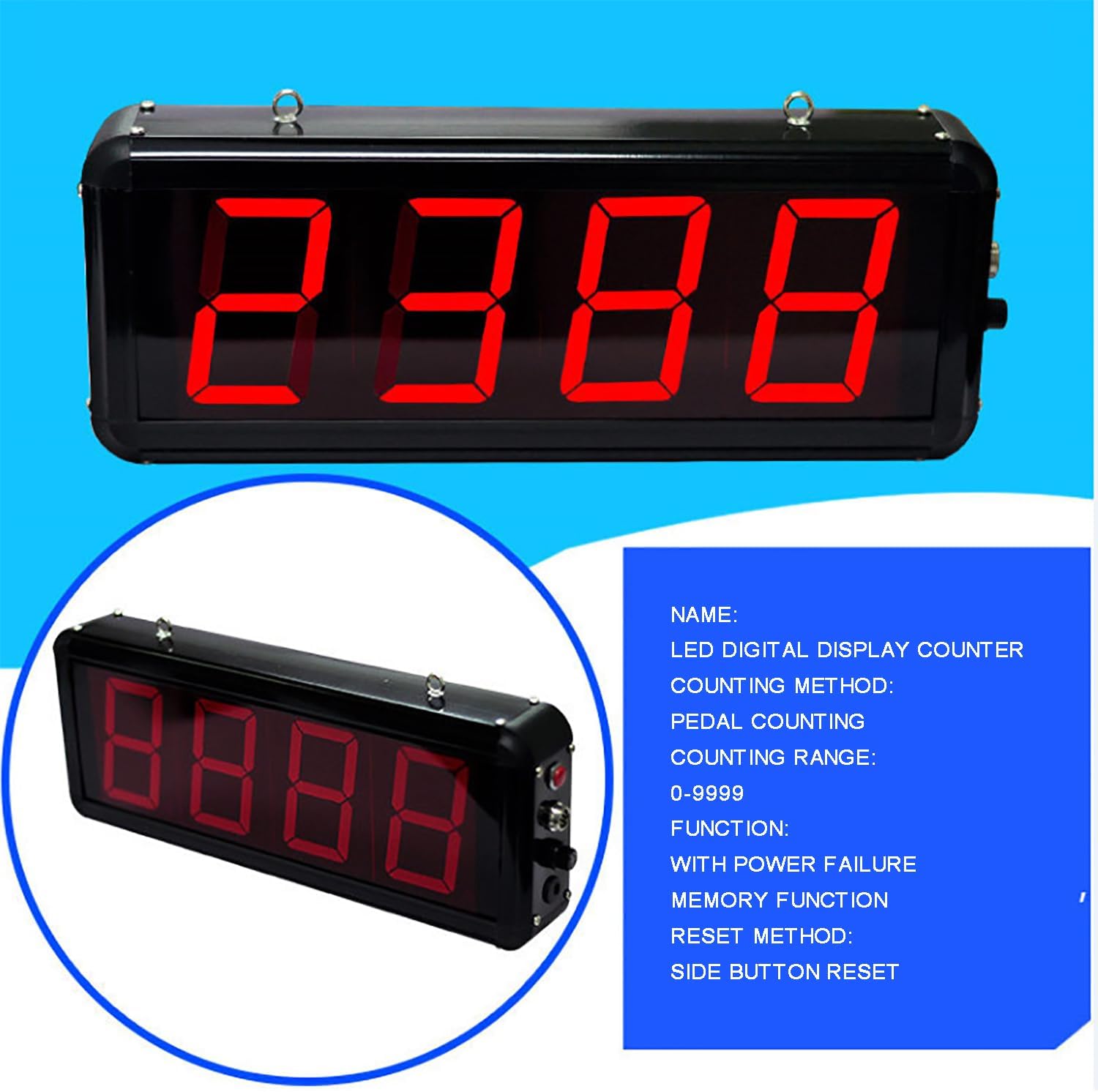 Digital Electronic Counter, Foot Pedal Red Display Digital Counter 0-9999 4 Digits, Production Line Counting Screen, for Factories, Assembly Lines, Airports, and Stations, Breeding Farm, Conveyor Belt