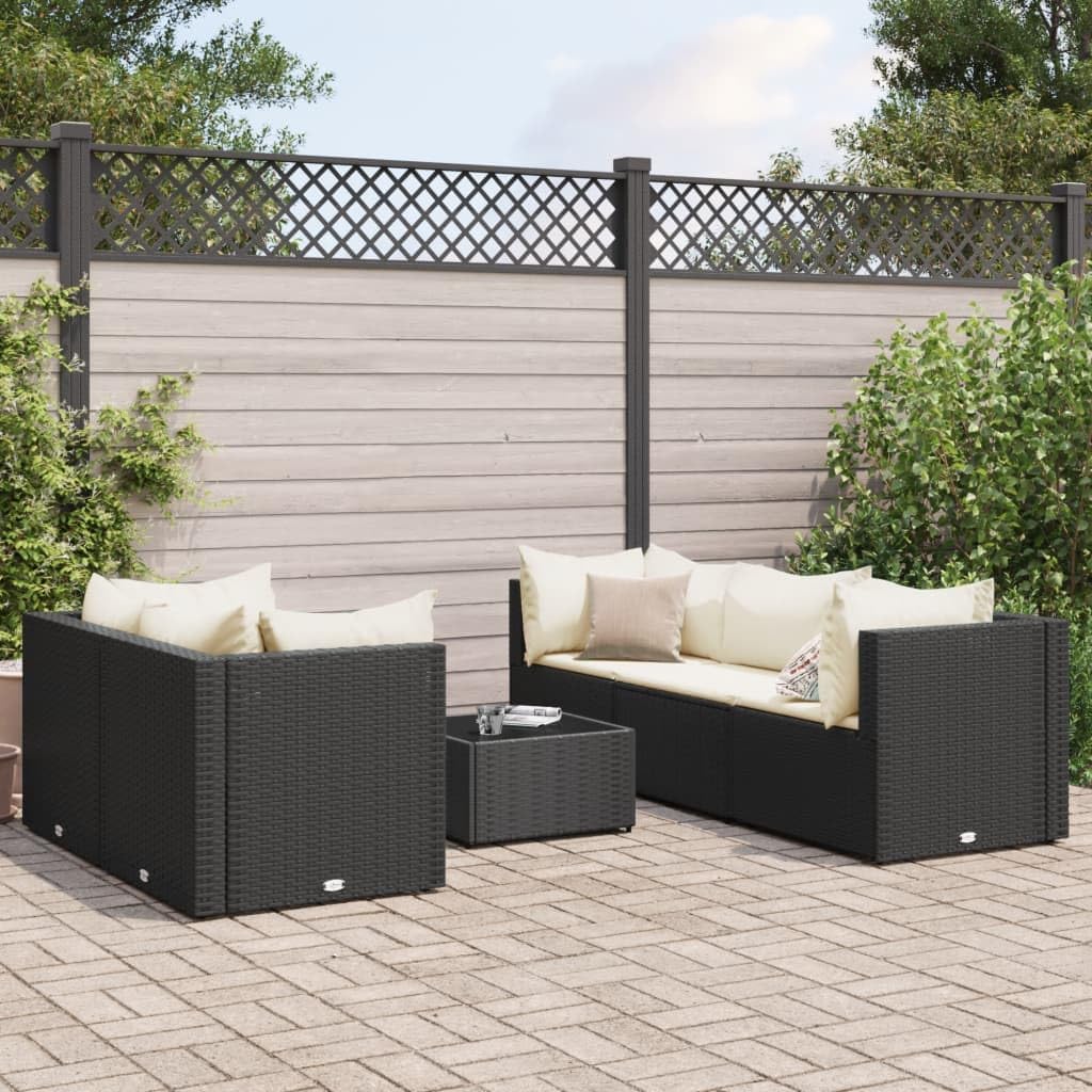 Furniture Sets 6 Piece Patio Lounge Set with Cushions Black Poly Rattan,Versatile Outdoor Rattan Lounge Set: Comfort and Style for Your Garden Garden Conversation Sets