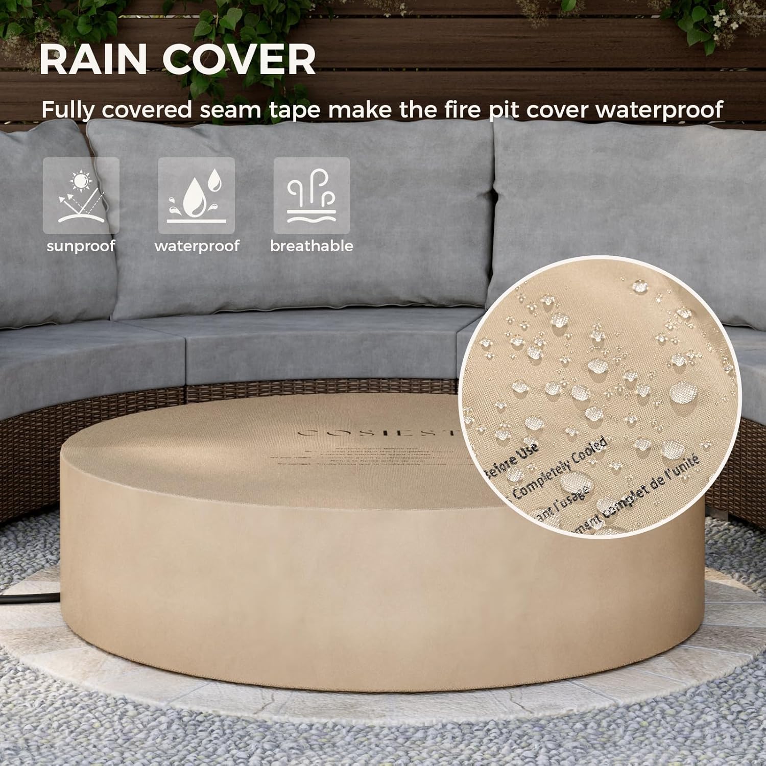 SUNBURY Outdoor Propane Fire Pit,Dark Brown Patio Fire Table 50000 BTU w 20 Gallon Tank Cover, Glass Wind Guard, Waterproof Cover