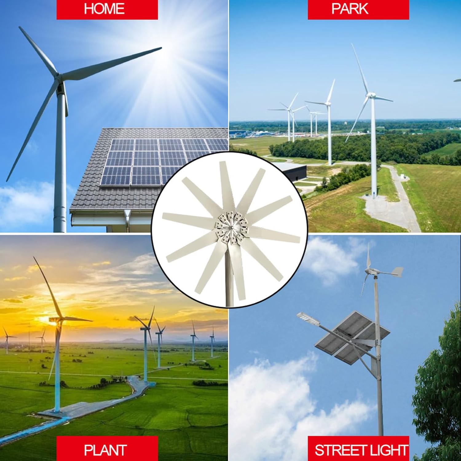 16000W Vertical Wind Turbine Wind Generator, 12V-220V Home Use Wind Turbines White 10 Blade with MPPT Charge Controller