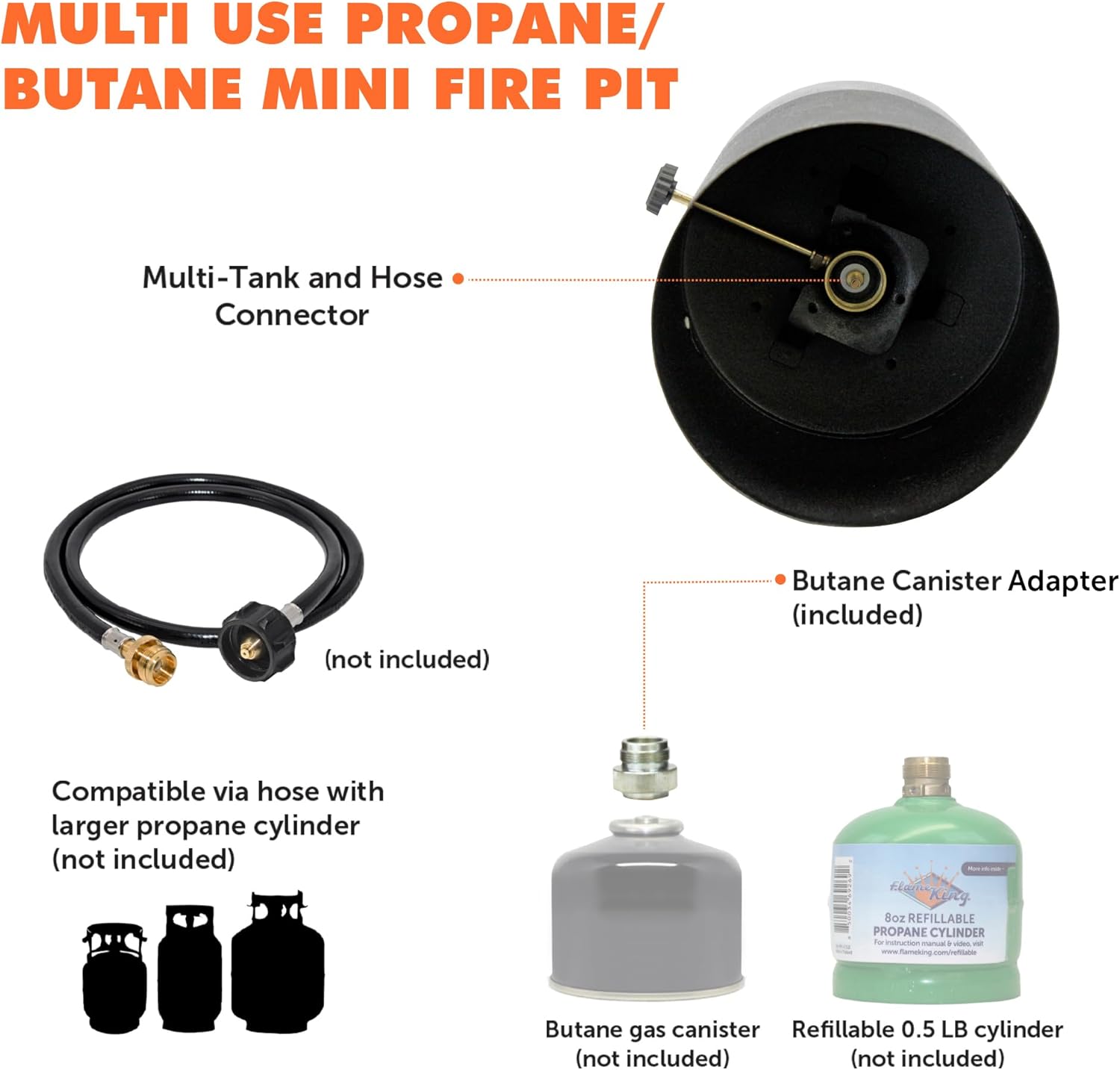 Flame King Mini Tabletop Fire Pit, Dual Fuel Propane and Butane, Smokeless Odorless Flame, Portable Great for Outdoor
