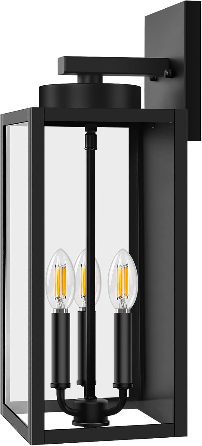 BesLowe 19.6” Large Size Outdoor Wall Light Fixture, 3-Light Exterior Lighting Fixture Porch Sconce Wall Mounted, Waterproof Outdoor Wall Lantern, Outside Light for House Patio Front Door Garage