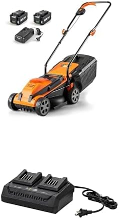 Bundle of LawnMaster CLM2413A Cordless 13-Inch Lawn Mower 24V Max with 2X4.0Ah Battery and a Charger + Dual Channel Battery Charger 24LFC15-ETL Suit for LawnMaster 24V / 48V Cordless Machine