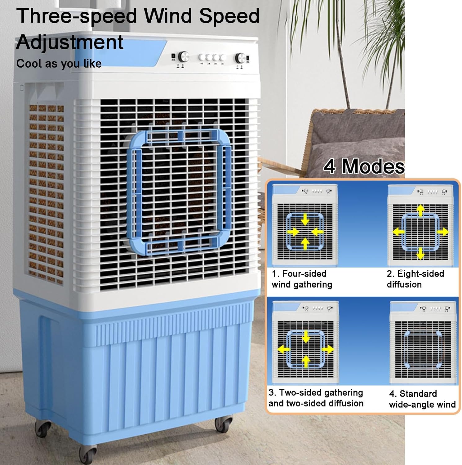 Portable Air Conditioners, Cooler for Room, Wind from All Directions, 40L/9bal Water Tank, 3 Speeds, for Shop, Factory, Garage