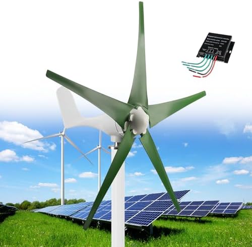 Wind Turbine Home Use Horizontal Generator Kits Blades with ControllerWind Turbines, 5 Blade Professional Wind Turbines Small Windmill Generator 12000W Industrial, Solar and Wind Power Parts