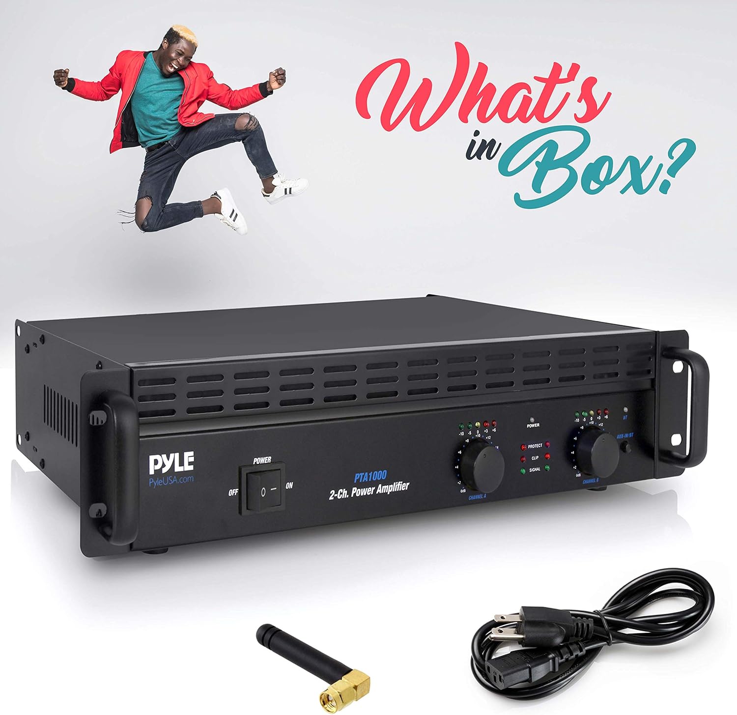 Pyle Professional Audio Bluetooth Power Amplifier - 2-Channel Rack Mount Bridgeable, LED Indicators, Shockproof Binding Posts, Cooling Fans 1000 Watt - Pyle Pro PTA1000.5
