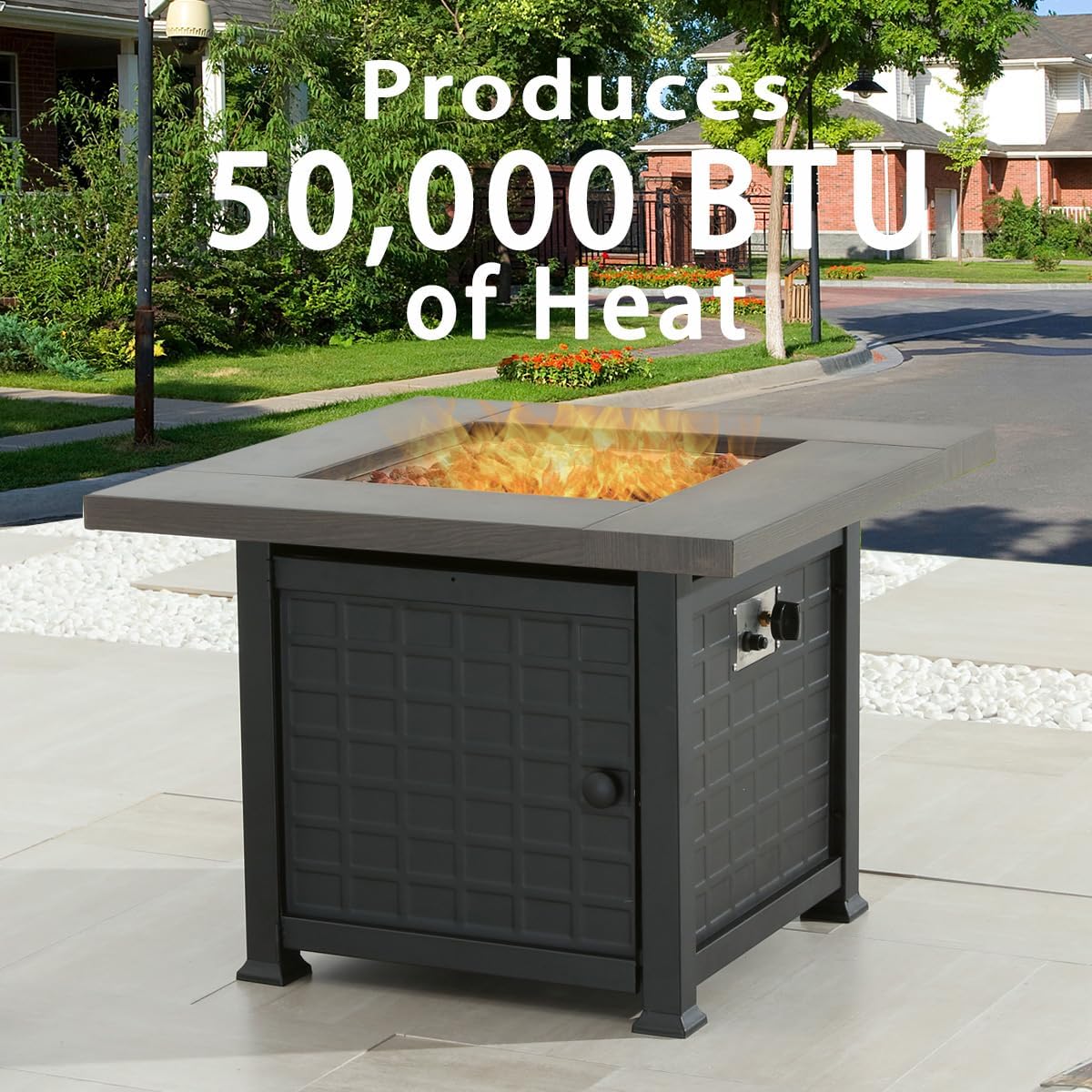 34'' Propane Fire Pit Table 50,000 BTU Steel Outdoor Gas Fire Pit with Lid and Lava Rock, Add Warmth and Ambience to Parties On Patio Deck Garden