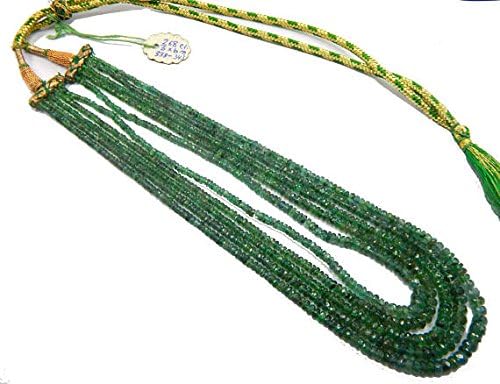 emerald Necklace 17 inch Long size 3-6 mm Rondelle Faceted Green Beads 5 strands Necklace